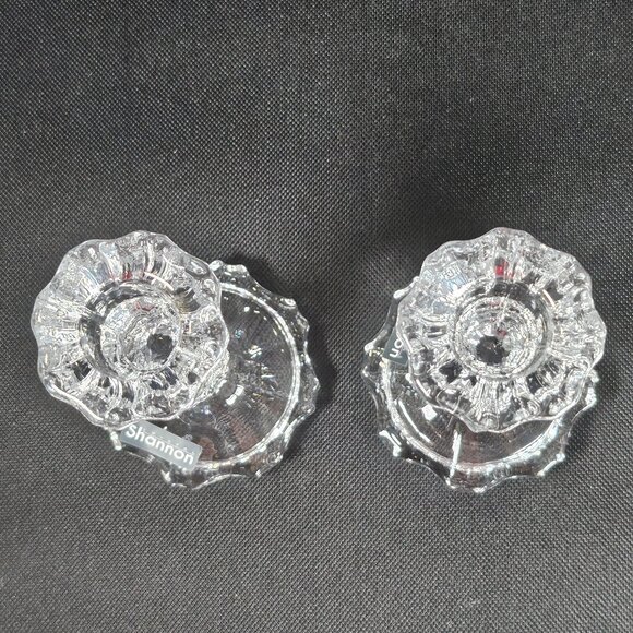 Boxed Pair Of Shannon by Godinger Atlantic 4" Tall Clear Candlesticks Tableware - Picture 7 of 11